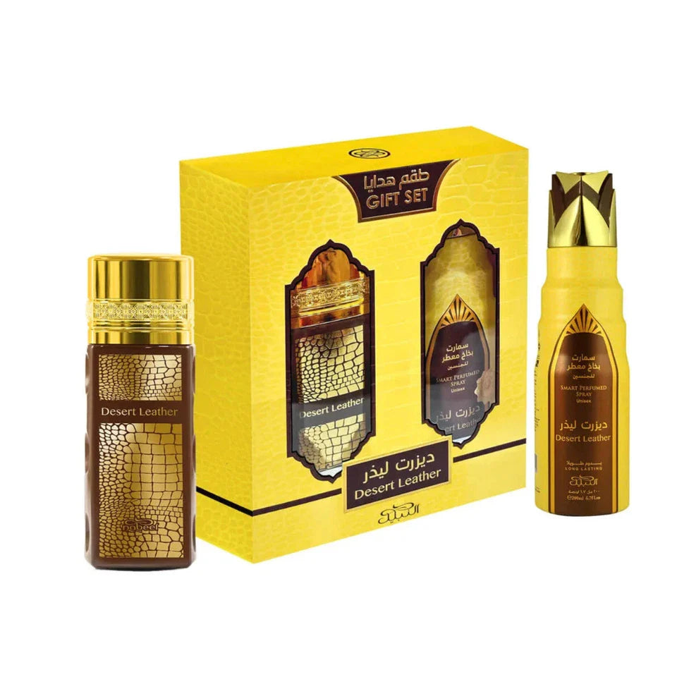 Nabeel Gift Set Desert Leather 1ct – Luxury 3-Piece Collection with Perfume, Body Spray & Air Freshener