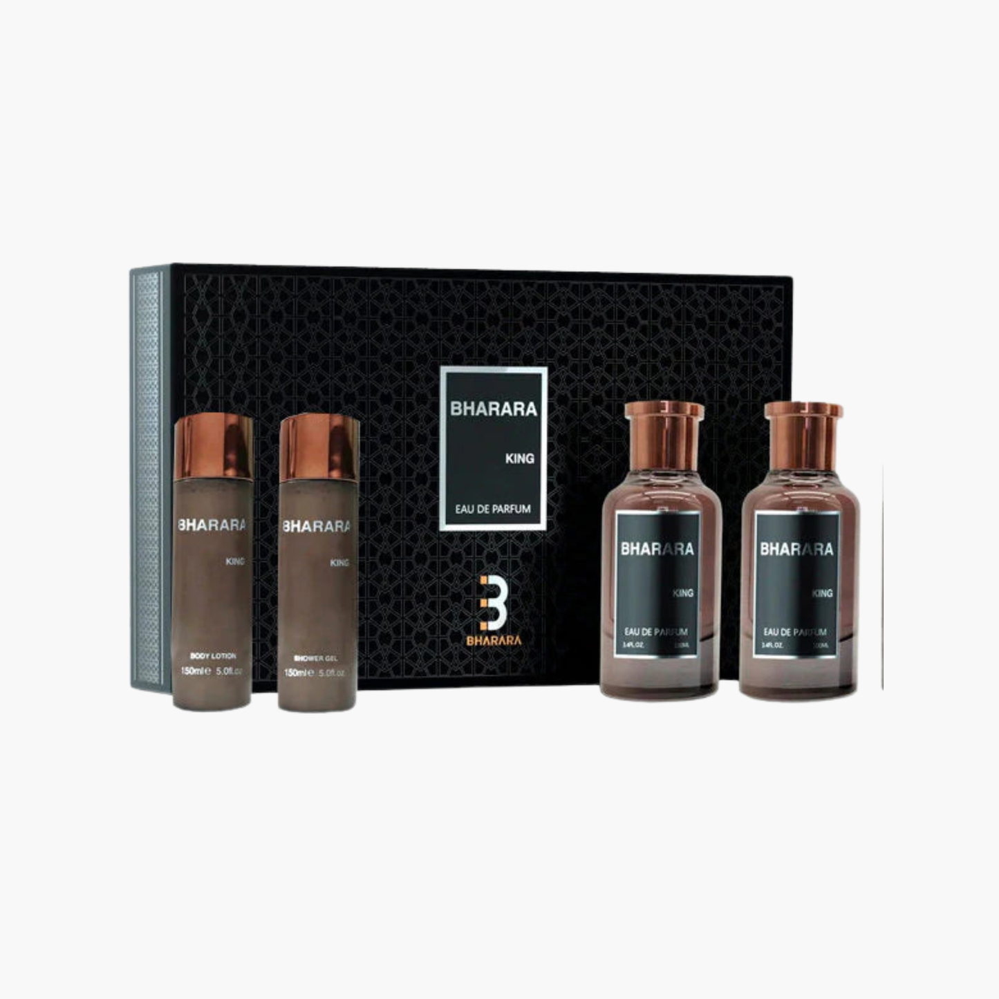 Bharara King Men Gift Set - 100ml EDP Spray + 10ml Travel Spray + 100ml Shower Gel + 100ml After Shave Balm