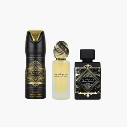 Lattafa Badee Al Oud For Glory 3-Piece Luxury Gift Set – EDP, Deodorant & Body Spray
