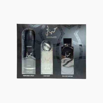 Lattafa Hayaati Black 3-Piece Luxury Gift Set – EDP, Deodorant & Body Spray for Men