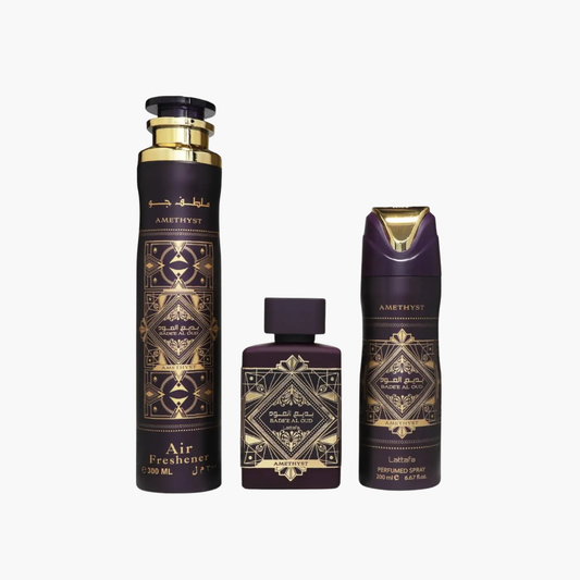Lattafa Bade'e Al Oud Amethyst Unisex 3PC Gift Set EDP Spray 3.4 oz